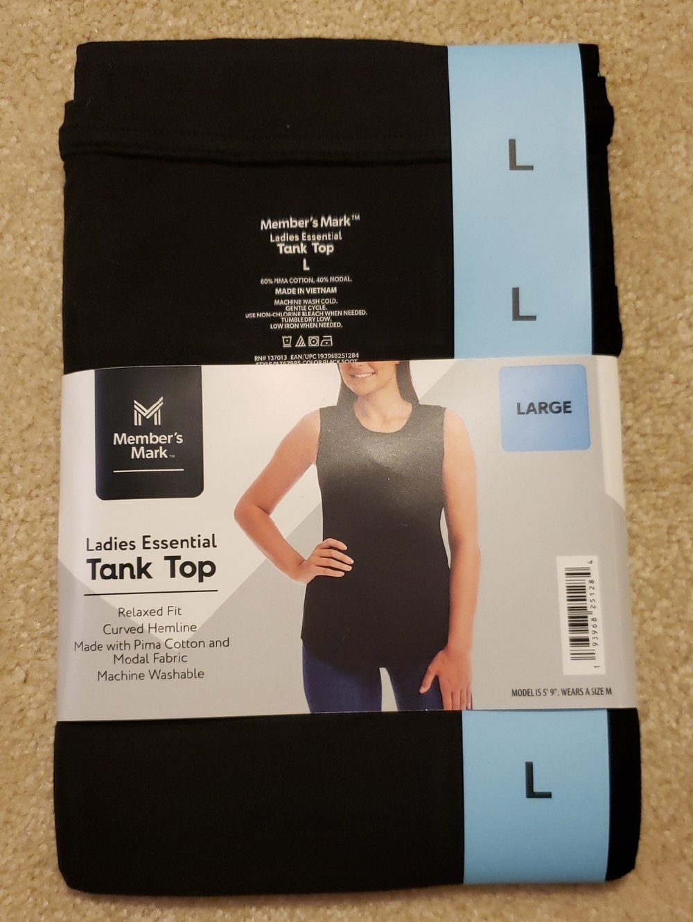 NWT-Ladies Essential Black Tank Top - Large